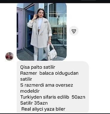 Qısa palto - Model: oversize kəsim, iki sıra düyməli - Ölçü: S