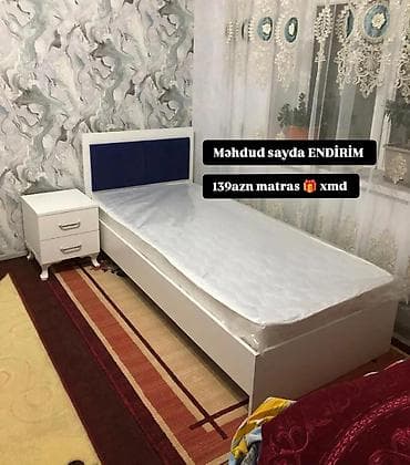 taxta mebel: Təknəfərlik çarpayı, Bazalı, Matras ilə, Siyirməsiz — 8