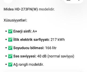 soyuducu islemis: İşlənmiş 2 qapılı Midea Soyuducu Satılır, rəng - Ağ — 3