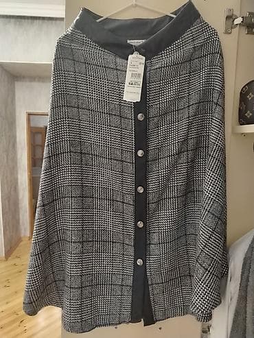 Qadın ətəyi – qara-ağ qlənçek (plaid) naxışlı, A-kəsim, midi — 1