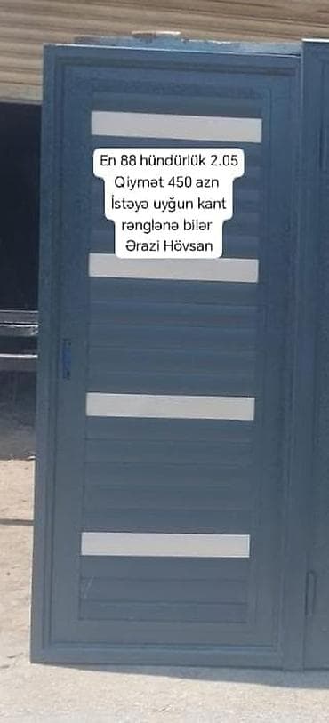 dəmir qapılar: Metal qapı Ölçü: - En: 88 sm - Hündürlük: 2.05 m Xüsusiyyətlər: - — 1