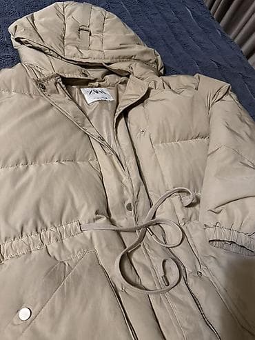 zara pencek: ZARA qadın puffer gödəkçə - Rəng: bej - Model: kapüşonlu, beldə — 3