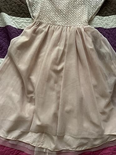 giz: Uşaq üçün ziyafət/şənlik paltarı - Rəng: açıq pudra/şampan - Üst — 2