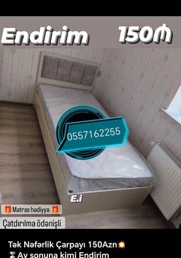 tek carpayı: Yeni, Təknəfərlik çarpayı, Bazasız, Matras ilə, Siyirməsiz, Azərbaycan — 8