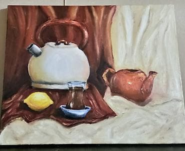 vanak yağı: Yağlı boya tablo – “Çay süfrəsi” natura-mort - Texnika: kətan — 1