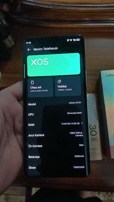 Infinix Zero 5G, 256 GB, rəng - Bənövşəyi, Zəmanət — 3