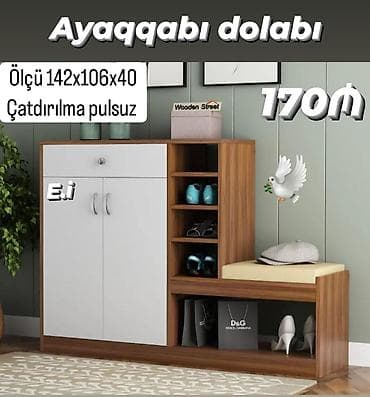 Yeni, 2 qapılı, Ağ, Taxta Ayaqqabı dolabı