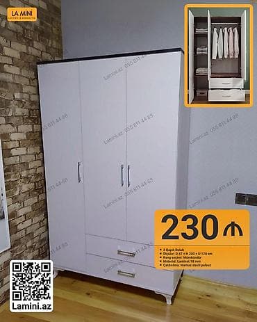 plasmas skaflar: 3 qapılı dolab - Ölçülər: dərinlik 47 sm × hündürlük 200 sm × en 120 — 1