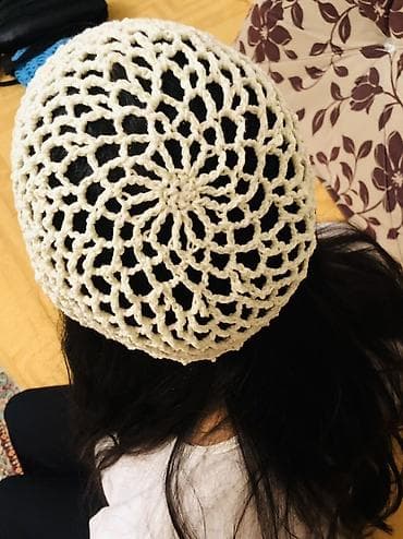 baş örtüsü: Əl işi krujeva saç örtüyü (şəbəkəli beret) - Material: yumşaq toxuma — 4
