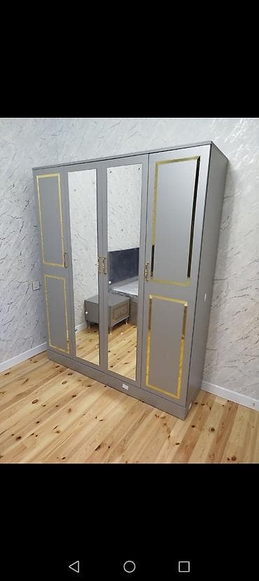 Yeni, 4 qapılı, Güzgülü, Boz, Digər material, Açılan, Düz dolab