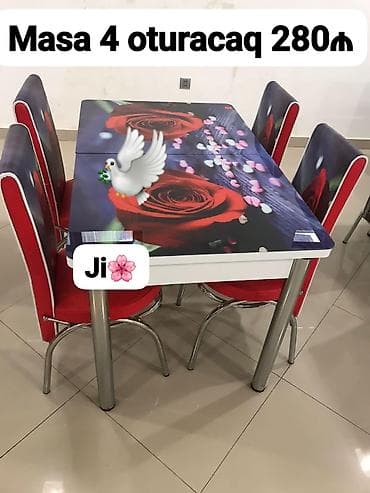 restoran stulları: Mətbəx üçün, Yeni, Açılmayan, Dördbucaq masa, 4 stul — 1