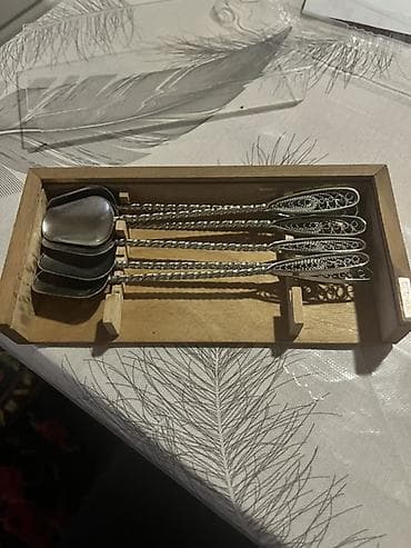 qab dəstləri: Gümüş rəngli dekorativ qaşıq dəsti Qədim - Komlekt: 6 ədəd dekorativ — 1