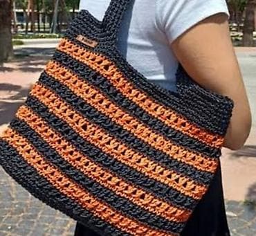 Zolaqlı unikal əl işi makrame çanta, təzə - Material: qalın elastik