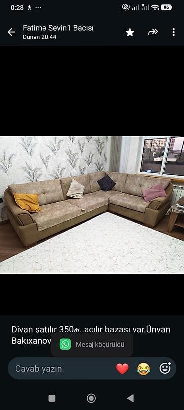 Divan satılır 350₼. açılır bazası var.Ünvan Bakıxanov. 5919. Fatimə99 lalafo.az -da Divan satılır 350₼. açılır bazası var.Ünvan Bakıxanov. 5919. Fatimə99