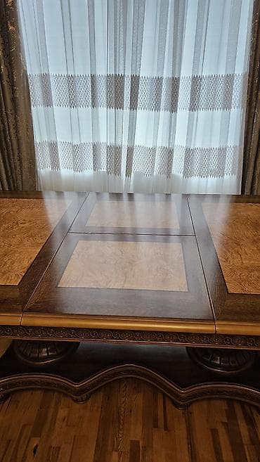 acılan stol: Klassik masa, İşlənmiş, Açılan, Taxta, Dördbucaq masa — 6