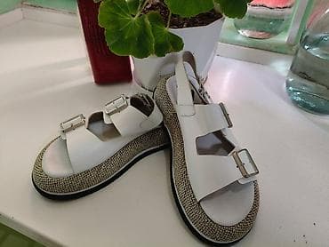 reqs paltarı: Ağ rəngli qadın sandal modeli - Üst hissə: hamar ağ material, iki — 6