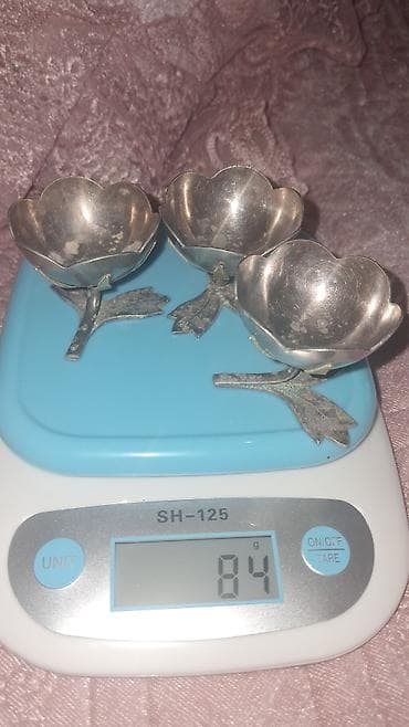 kompot qabı: Gümüşü rəngli 3 ədəd dekorativ qab dəsti - Dizayn: Çiçək ləçəyi — 1