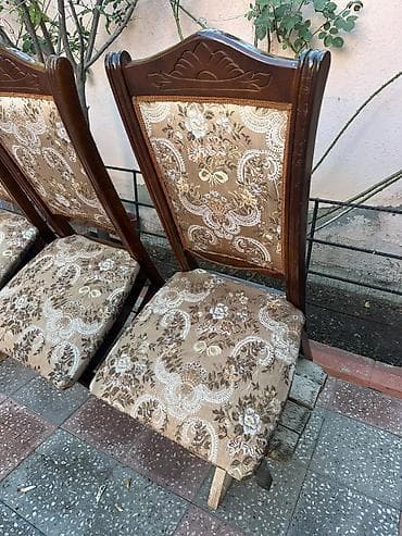 stul bar: Taxta çərçivəli, yumşaq oturacaqlı klassik yemək otağı stulları dəsti — 6