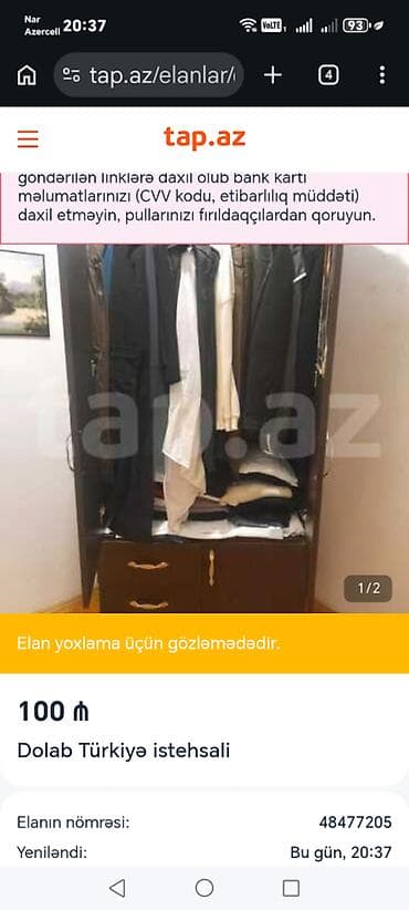 2el dolablar: Yeni, 2 qapılı, Güzgülü, Qəhvəyi, Açılan, Düz dolab — 2