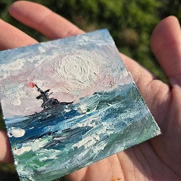 Velosiped ehtiyyat hissələri: Mini akril boya tablo – dəniz mənzərəsi - Texnika: qalın fırça və — 3