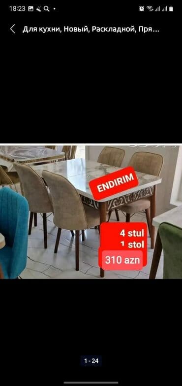 iwlenmiw masa: Qonaq otağı üçün, Yeni, Açılmayan, Dördbucaq masa, 6 stul — 26
