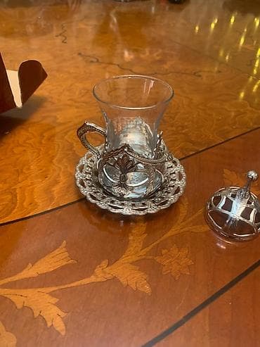 dekor saatlar: Çay dəsti, rəng - Qızılı, Şüşə, 6 nəfərlik — 2