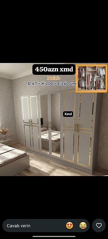 alfemo mebel: Dolab – ölçülər: D 47 × H 200 × E 240 sm. - Geniş 5 qapılı dizayn - — 1