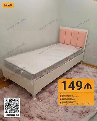 Çarpayı – tək nəfərlik - Ölçü: 90 × 200 sm - Mexanizm: açılmayan