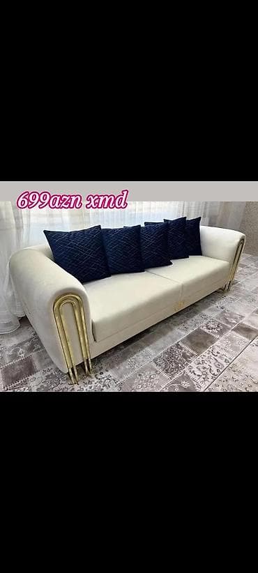 divan kafe: Ağ rəngli, müasir dizaynlı 3 nəfərlik divan. Kənarlarda qızılı metal — 1