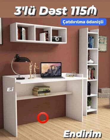 3’lü ofis/mebel dəsti Tərkibi: - İş masası: Geniş iş səthi, altında