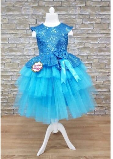 dəri ayaqqabi: Mavi rəngdə qız uşaqları üçün ziyafət/gecə paltarı. - Üst hissə — 1