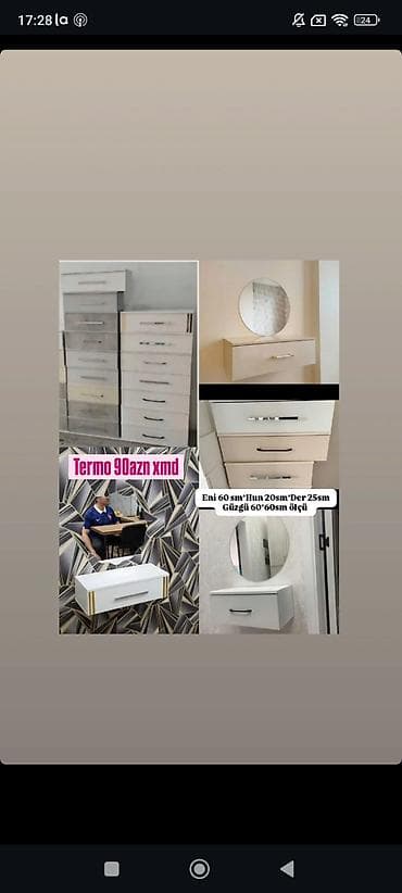 ucuz termolar: Divar tipli kosmetik stol və dairəvi güzgü dəsti - Ölçülər (tumba) — 5