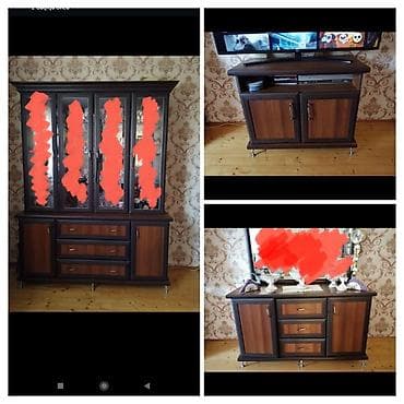 Qonaq otağı üçün mebel dəsti - Rəng: tünd qəhvəyi çərçivə + qoz