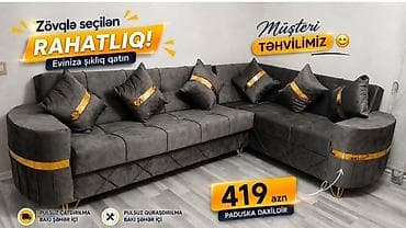sunger: Müasir dizaynlı burchaq divan dəsti - Rəng: tünd boz (qızılı dekor — 1