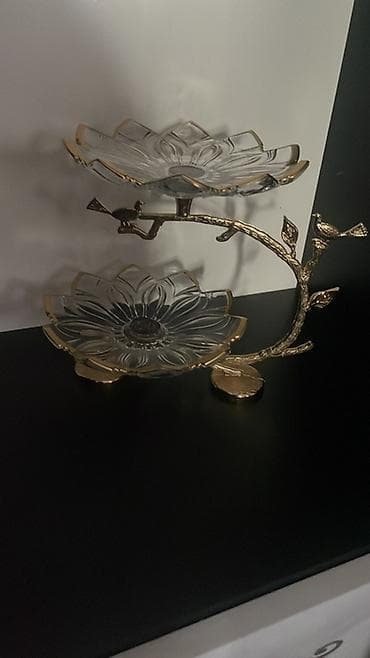 aksesuar qabi: İki mərtəbəli dekorativ meyvə/şirniyyat qabı dəsti - Material: qalın — 2