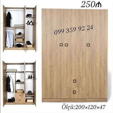 3 qapılı, Siyirməli, Qəhvəyi, Açılan, Düz dolab