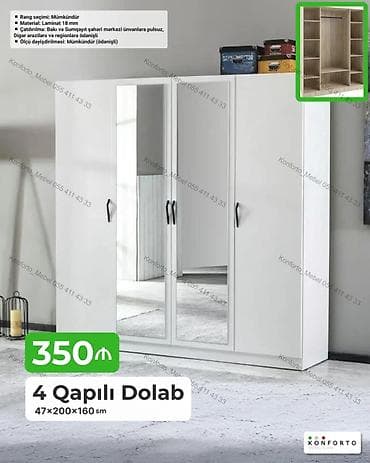 4 qapılı dolab – 47×200×160 sm - Material: 18 mm laminat - Rəng — 1