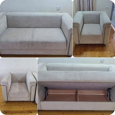 gull: İşlənmiş, Divan, 2 kreslo, Bazalı, Açılan — 1