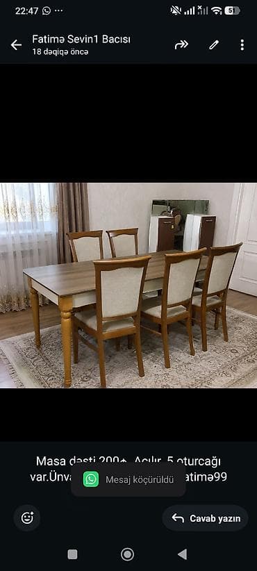 stol ustul: Masa dəsti 200₼. Açılır. 5 oturcağı var.Ünvan Sumqayıt. 1790. Fatimə99 — 1
