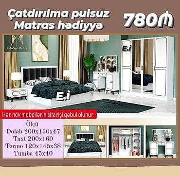 Yataq otağı mebel dəsti Tərkibi: - Taxt 200x160 - Dolab 200x160x47