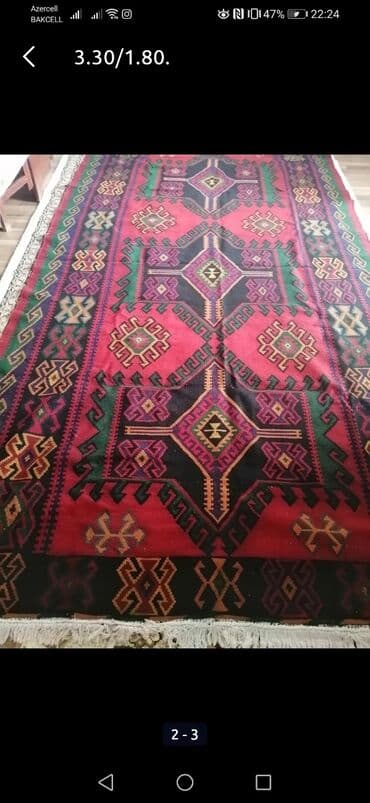 qedimi qablar: 3.30/1.80. Qədimi yun palaz. 50 ildən çoxdu yaşı. Əl toxunuşu. 1 az — 2