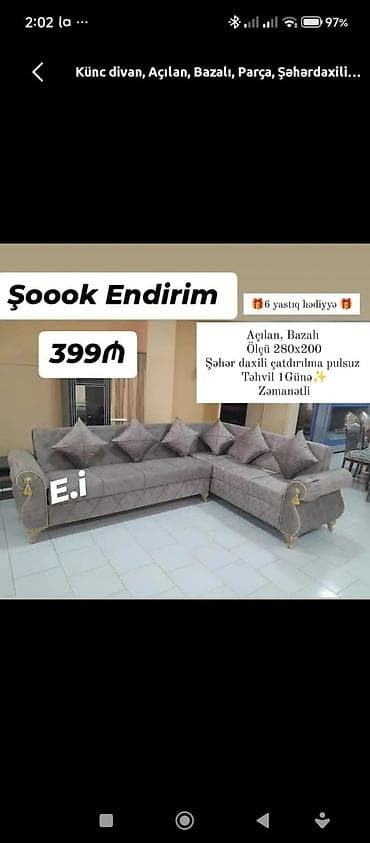 sade ev sekilleri: Künc divan, Açılan, Bazalı, Parça, Şəhərdaxili pulsuz çatdırılma — 1