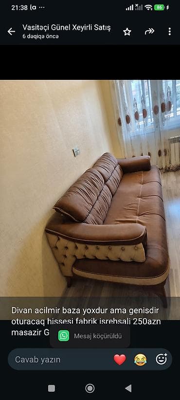 Divan acilmir baza yoxdur ama genisdir oturacaq hissesi fabrik