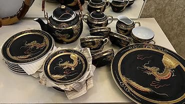 caska destleri: Çay dəsti, rəng - Qara, Farfor, 6 nəfərlik, Yaponiya — 2