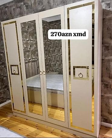 Dörd qapılı paltar şkafı - Rəng: krem tonlarında, qızılı dekor at lalafo.az Dörd qapılı paltar şkafı - Rəng: krem tonlarında, qızılı dekor