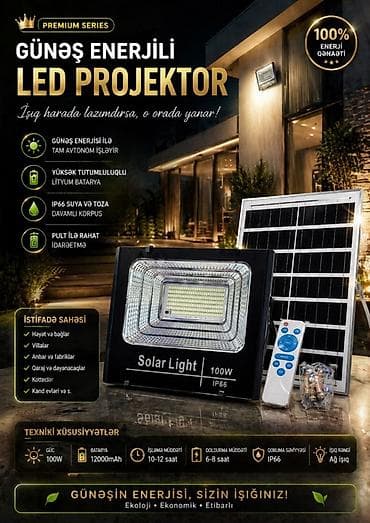həyət işıqları: Günəş enerjili LED projektor – tam avtonom, enerji qənaətli və güclü — 2