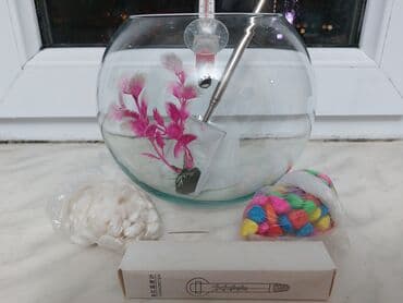 akvaryum balıkları: 2lt akvarium+termometr su üçün+rengli daş+ağ daş+baliği tutmaq ücün — 3