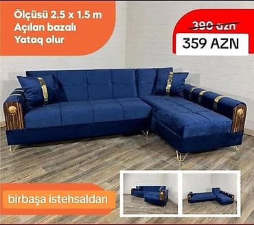 Künc divan – açılan bazalı, yataq funksiyalı. - Ölçü: 2.5 x 1.5 m - — 1