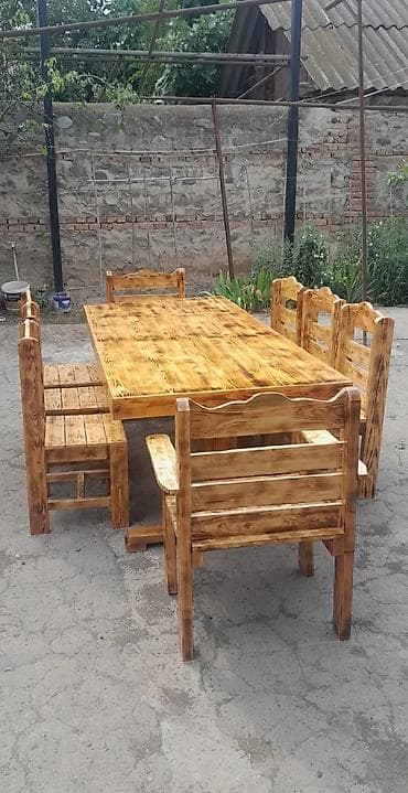 Mebel: Taxta stollar - Tərkibi: 1 böyük düzbucaqlı masa + 8 ədəd stul - — 3