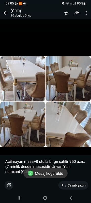 otaq gulleri: Qonaq otağı üçün, Açılmayan, Dördbucaq masa, 8 stul — 1